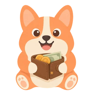 Corgi feliz con dinero